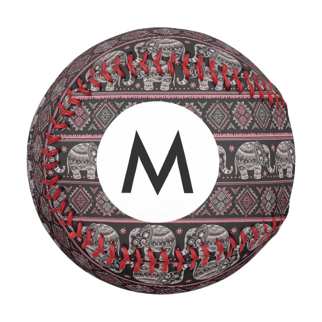 Balle De Baseball Motif d'éléphant ethnique noir (Devant Gauche)
