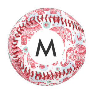 Balle De Baseball Motif d'éléphant ethnique rouge