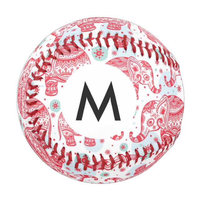 Balle De Baseball Motif d'éléphant ethnique rouge (Devant Gauche)