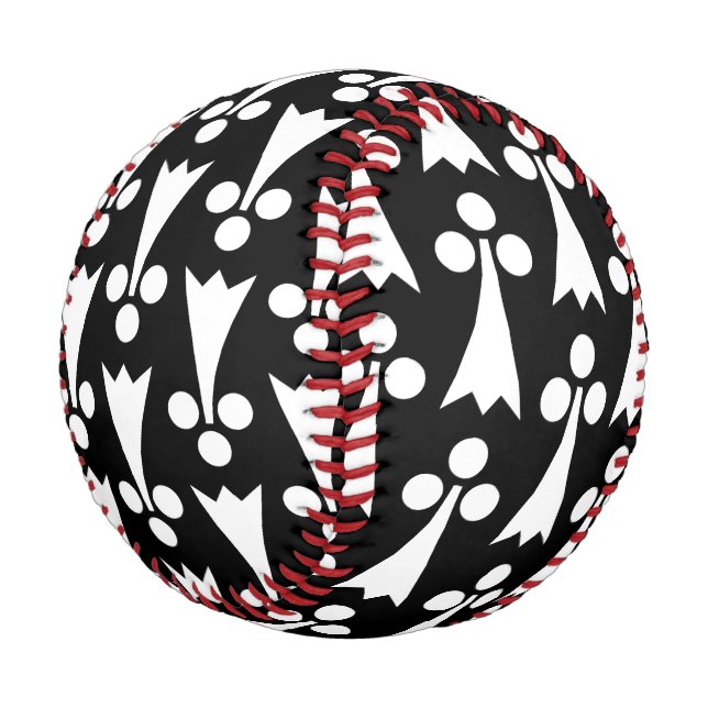 Balle De Baseball Motif Ermine, Motif médiéval, Blanc sur Noir (Angle)