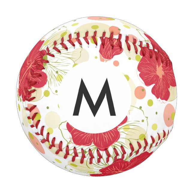 Balle De Baseball Motif Hibiscus tiré à la main (Devant Gauche)