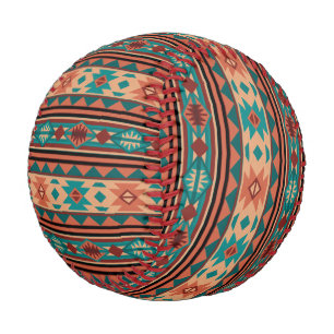 Balle De Baseball Motif Tribal Sud-Ouest Turquoise Terracotta