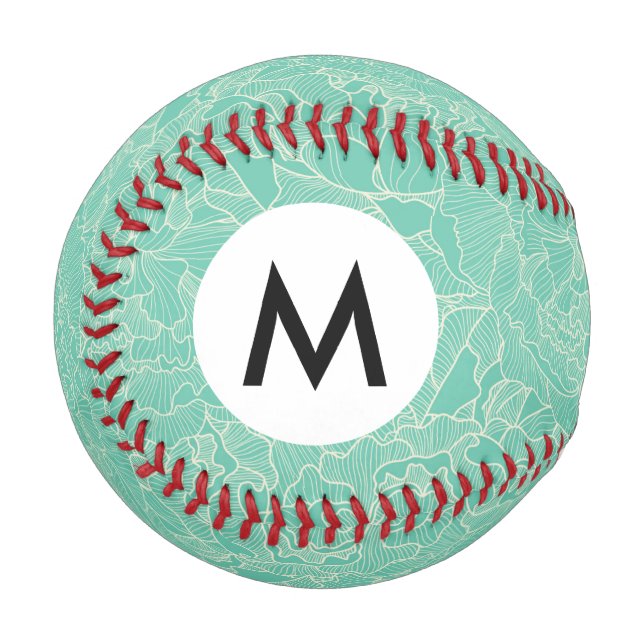 Balle De Baseball Motif Turquoise Peony (Devant Gauche)