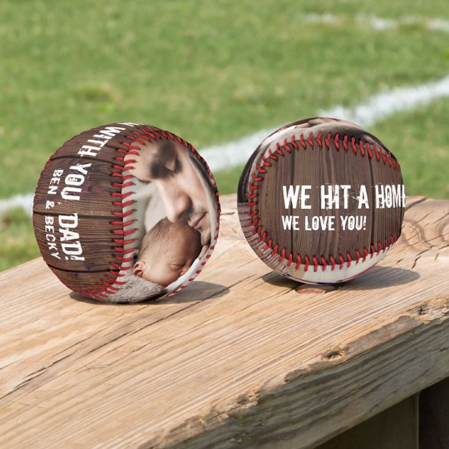 Balle De Baseball Multi Photo Home Run Papa Fête des pères (Créateur téléchargé)