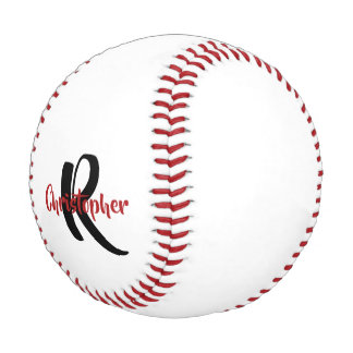 Balle De Baseball Nom du monogramme personnalisé Baseball blanc