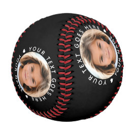 Balle De Baseball Nom personnalisé noir Texte et photo