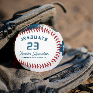 Balle De Baseball Numéro Jersey   Monogramme bleu de graduation