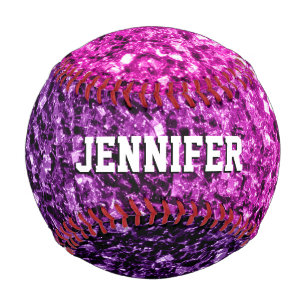 Balle De Baseball Pailleté ombré rose violet Votre nom Équipe