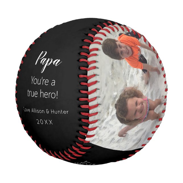 Balle De Baseball Papa Hero Grandkids Photo Keepsaké personnalisé (Angle)