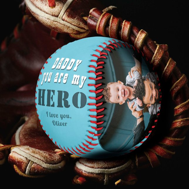 Balle De Baseball Papa, tu es mon héros Papa 2 Photo Collage (Créateur téléchargé)