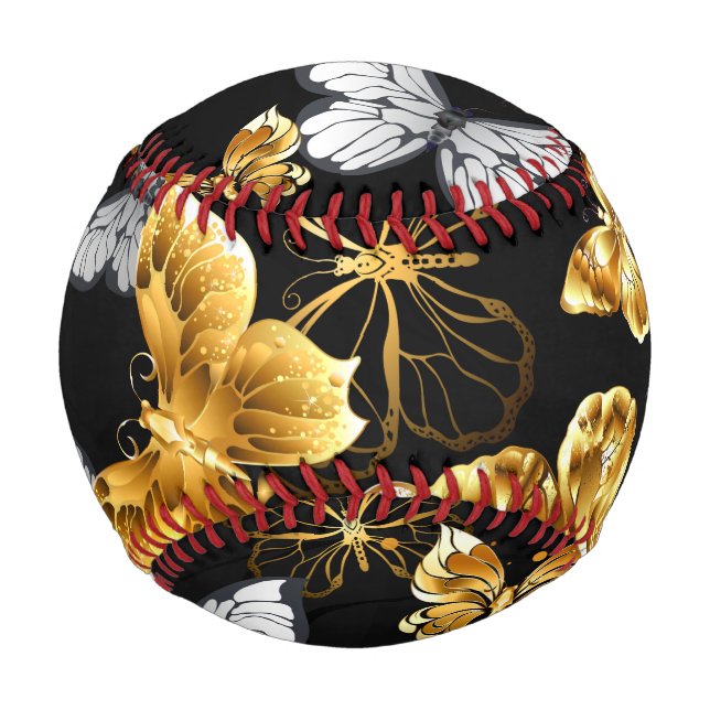 Balle De Baseball Papillons blancs et dorés (Devant)