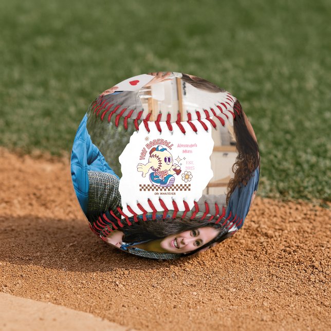 Balle De Baseball Personalized Funny Baseball Mum Retro Flower (Créateur téléchargé)
