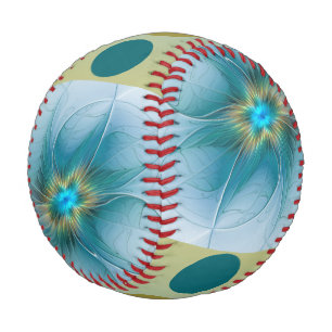 Balle De Baseball Petite Beauté Moderne Bleu Or Fractal Art Flower