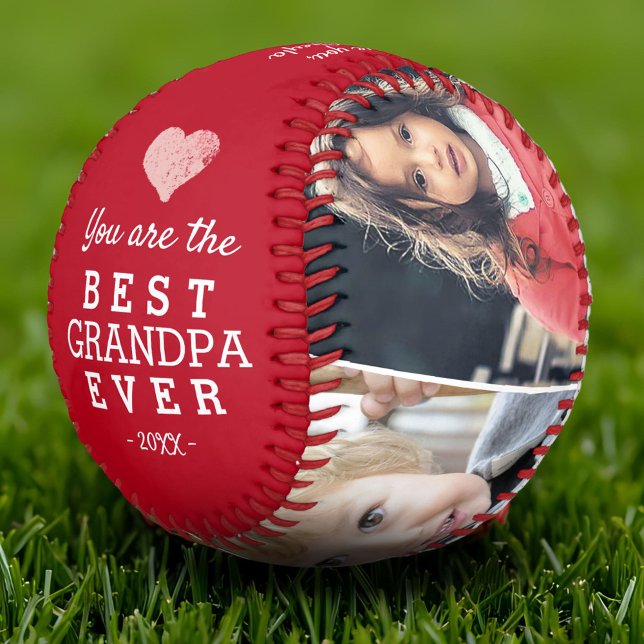 Balle De Baseball Red Best Grand-père Jamais Coeur 4 Photo Collage (Créateur téléchargé)