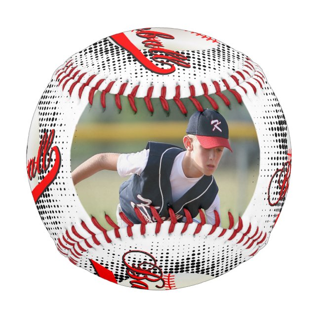 Balle De Baseball Red | Black | Baseball Retro Blanc avec photo (Devant)