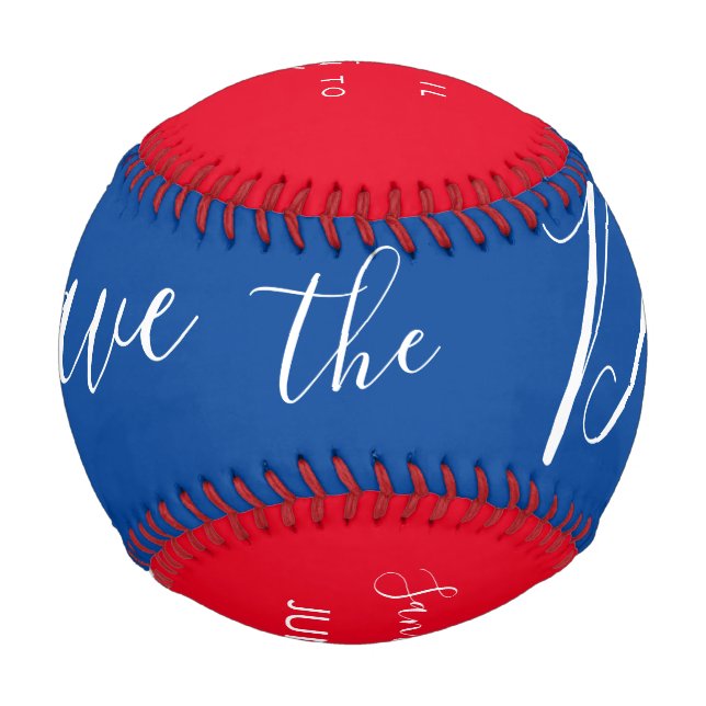 Balle De Baseball Red Blue Script Heart Save Dates Baseball (Devant)