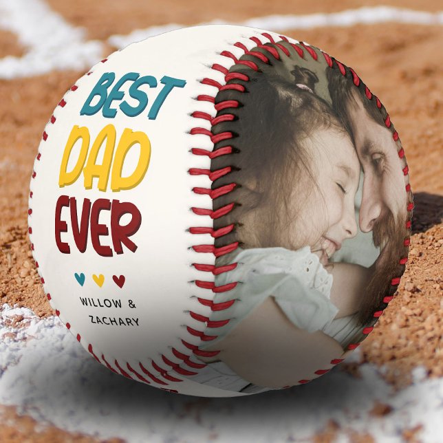Balle De Baseball Retro Vibe 'Meilleur Papa Jamais' 2 Photo Collage (Créateur téléchargé)