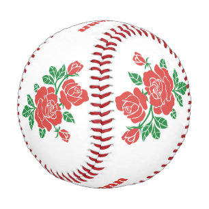 Balle De Baseball Roses rouges florales Feuilles verts personnalisés