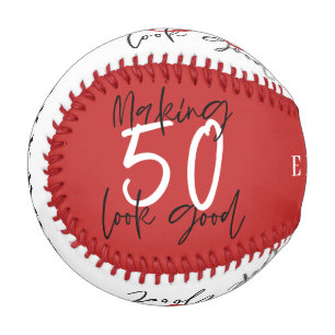 Balle De Baseball rouge et blanc 50e anniversaire chic moderne