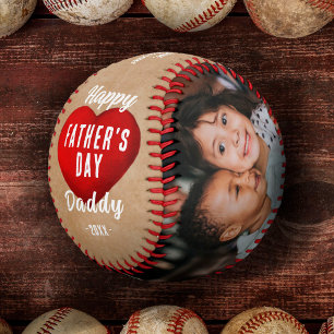Balle De Baseball Rouge Rustique Cœur Joyeuse Fête des Pères Papa 2 