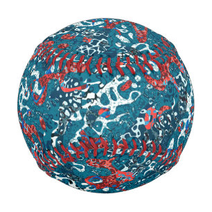 Balle De Baseball Rouge Turquoise noir blanc tacheté Résumé graphiqu