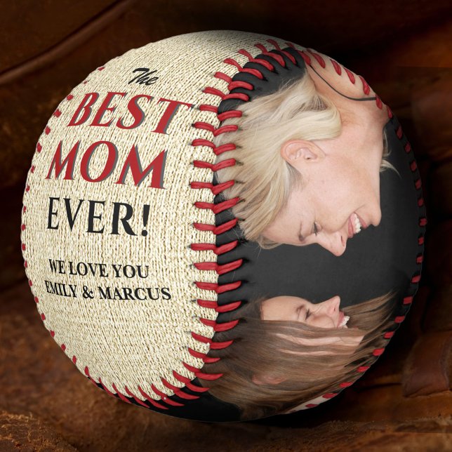 Balle De Baseball Rustic Best Mom Ever Mother`s Day Photo Collage (Créateur téléchargé)