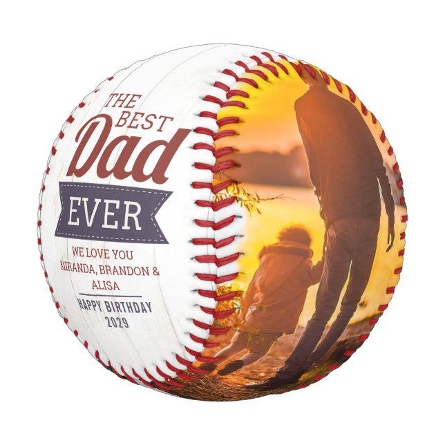 Balle De Baseball Rustic Meilleur Papa Joyeux Anniversaire Photo Bas (Angle)