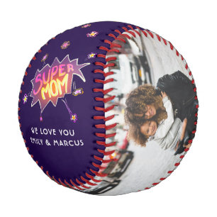 Balle De Baseball Super Maman Lettre Manuscrite Violet Photo Souveni