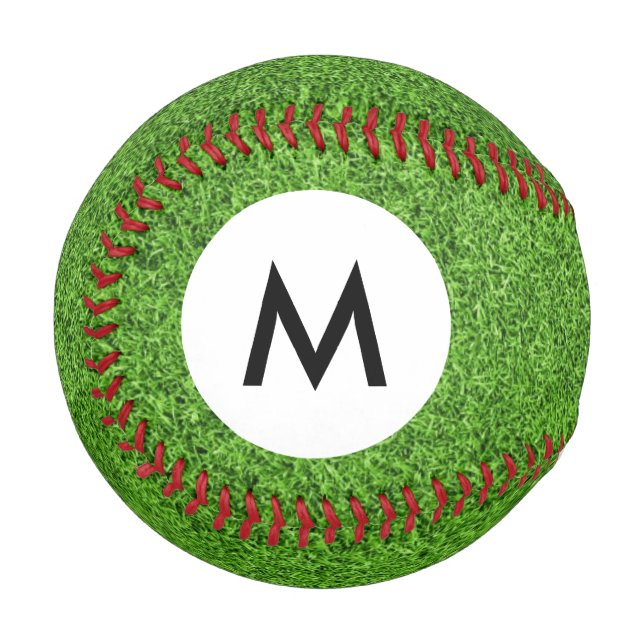 Balle De Baseball texture de l'herbe verte monogramme (Devant Gauche)
