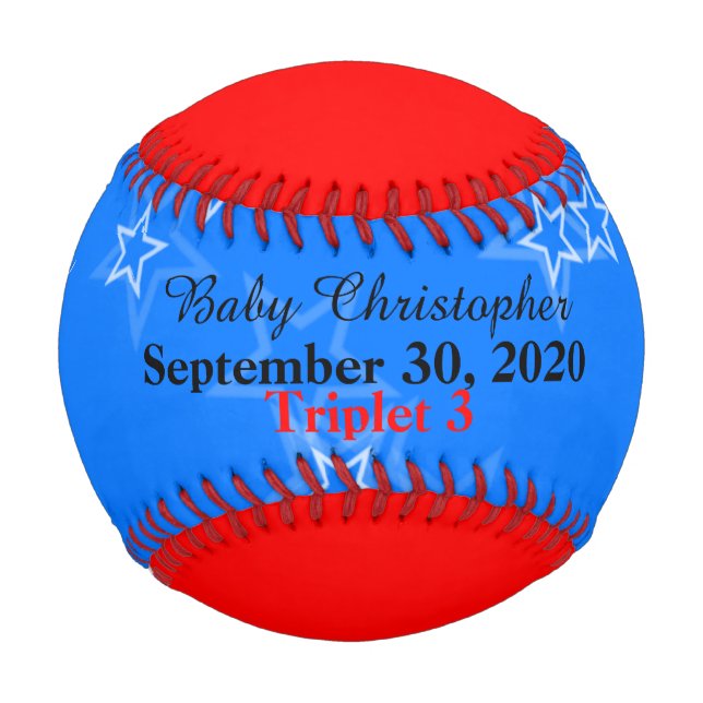 Balle De Baseball Triplet Boy Birth Stat Rouge Blanc Bleu (Devant)