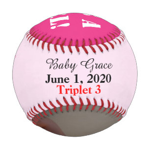 Balle De Baseball Triplet Girl Birth Stats Rose Insérer votre photo
