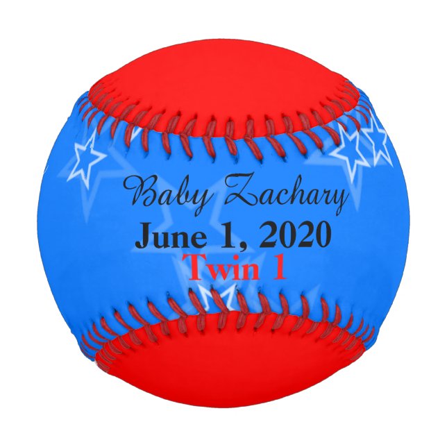 Balle De Baseball Twin Boy Birth Stats Rouge Blanc Bleu (Devant)