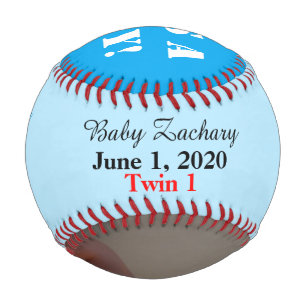 Balle De Baseball Twin Boys Birth Stats Blue Photo