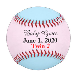Balle De Baseball Twin Girl Birth Stats Rose Blue Keepsaké