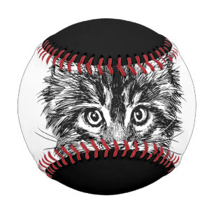 Balle De Baseball Visage de Kitten noir et blanc