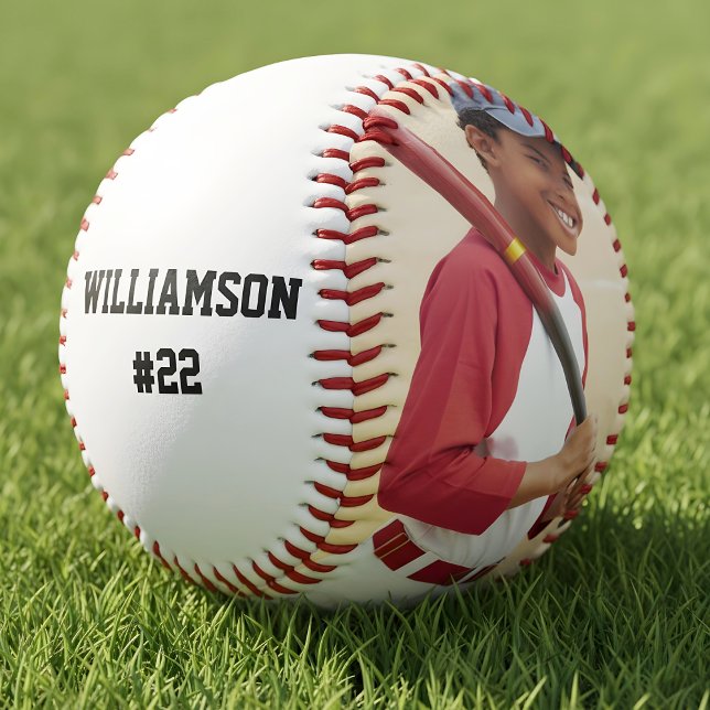 Balle De Baseball Votre photo personnalisée (Customize with photo, name and team number.  Edit to change background color.)