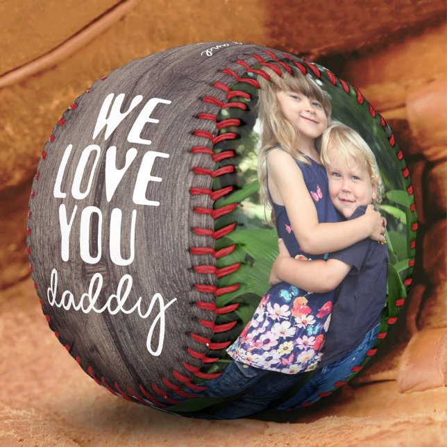 Balle De Baseball We Love You Daddy Rustic Wood 2 Photo Collage (Créateur téléchargé)