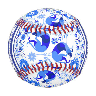 Balle De Baseball Weimaraners, Lapins et Oiseaux Otomi Bleu & Blanc