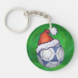 Balle de football festive bleue et blanche sur fon