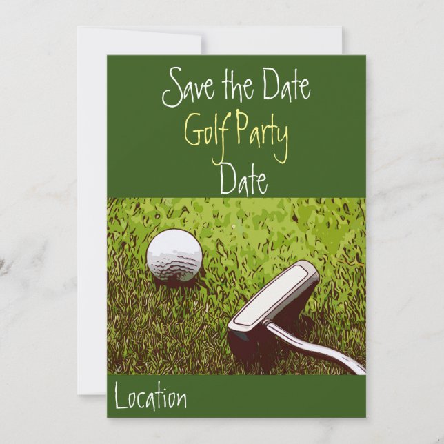 Balle de golf avec un putter sur une invitation en (Devant)