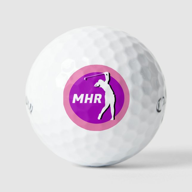 Balle de golf Monogram de Golfeur rose/violet (Recto)