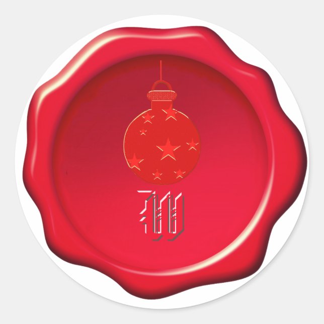 Balle de Noël & Monogramme sur Sticker en cire rou (Devant)
