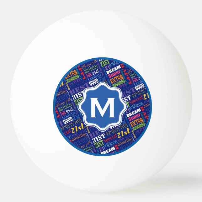 Balle De Ping Pong 21ème monogramme personnalisé de fête (Devant)