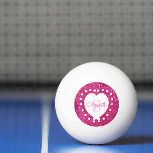 Balle De Ping Pong Ajouter Un Nom Monogramme Rose Faux Parties scinti