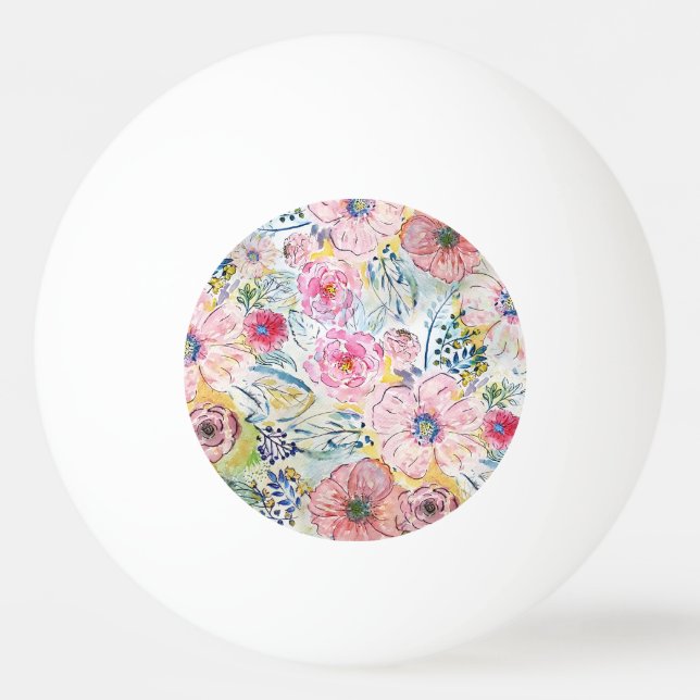 Balle De Ping Pong Aquarelle peinture à la main design floral (Devant)