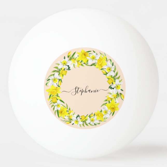 Balle De Ping Pong Aquarelle Rustique Boho Jaune Daffodique Personnal (Devant)