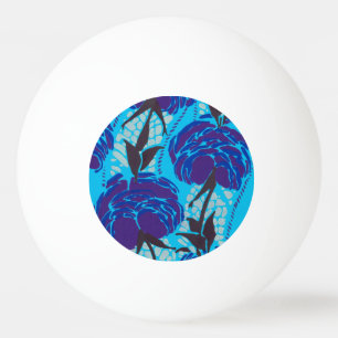 Balle De Ping Pong Art floral bleu et vert maximaliste vibrant