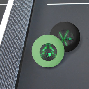 Balle De Ping Pong Bandes vertes et noires Abstraites avec initiales