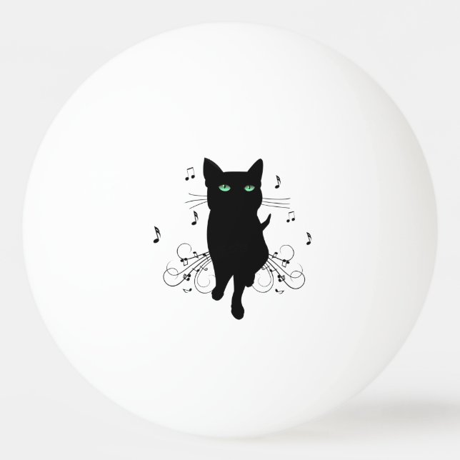 Balle De Ping Pong Black Cat Surrounded by Whispering Notes of Music (Devant)