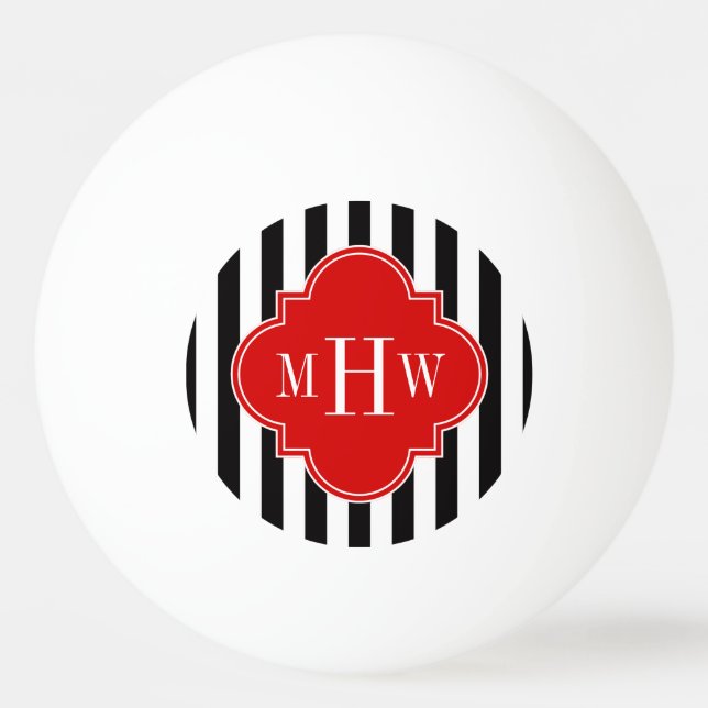 Balle De Ping Pong Blancs Noir Rouge Quatrefoil 3 Monogramme (Devant)